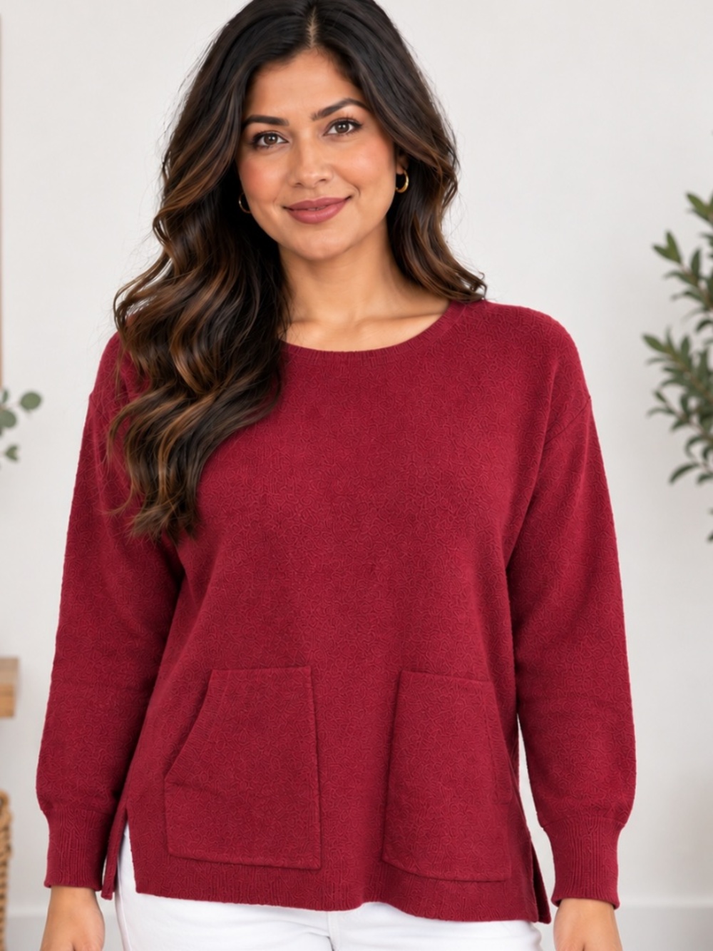 J.Crew 100% Merino Wool Pocket Tunic Sweater in burgundy red